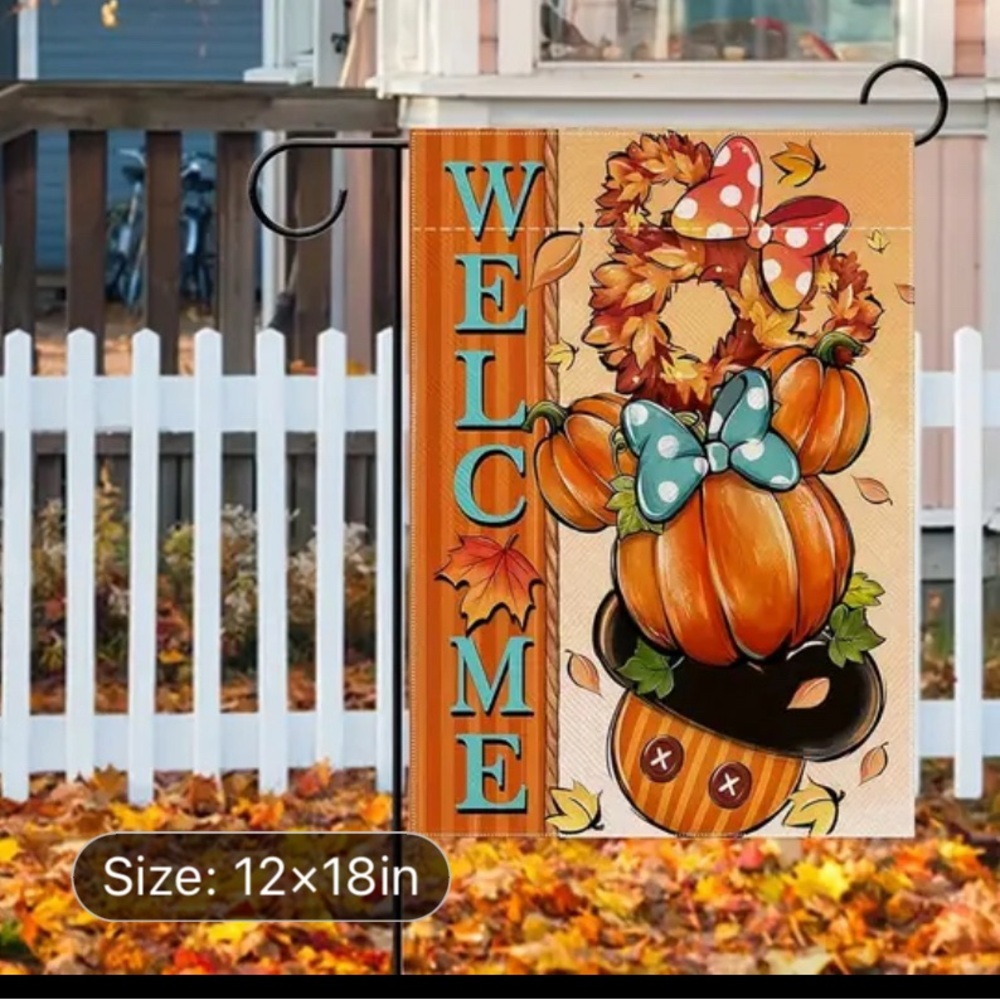 Disney Mickey & Minnie Mouse Fall Pumpkin Welcome Garden Flag 12x18 Holiday